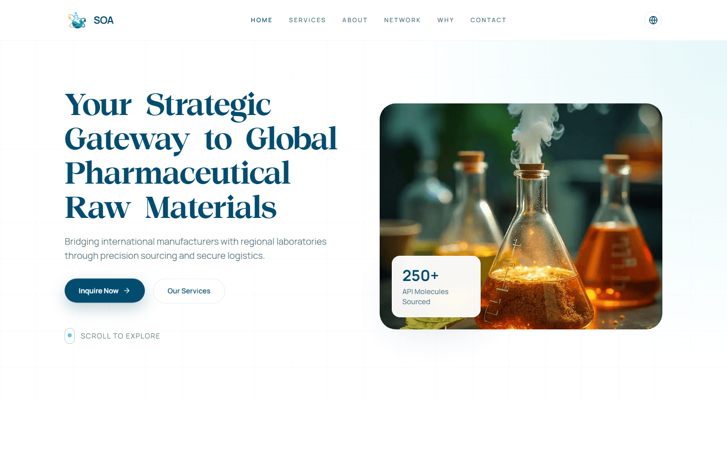 SOA — A bilingual landing page for a pharmaceutical sourcing office
